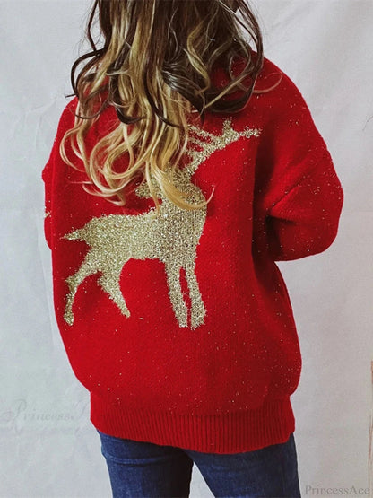O-neck Long Sleeve Knitted Christmas Sweater