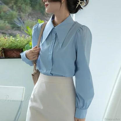 Puff Sleeve Turn Down Collar White Blouse