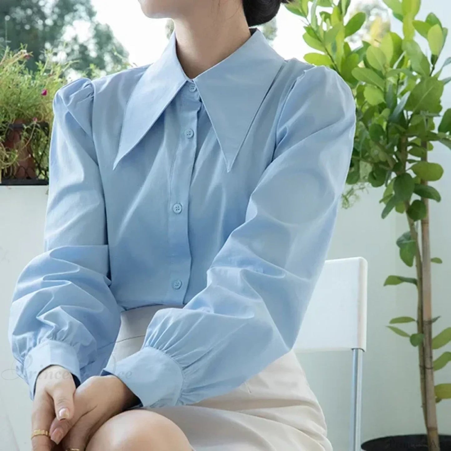 Puff Sleeve Turn Down Collar White Blouse