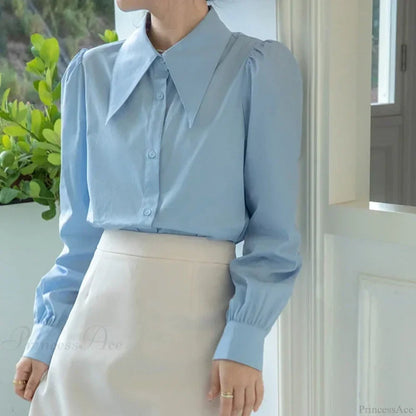 Puff Sleeve Turn Down Collar White Blouse