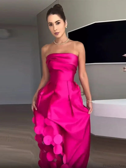 Rose Red Sleeveless Satin Maxi Dress Backless Pleated Party Dress