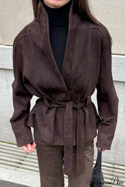Suede Long Sleeve Jacket Coat