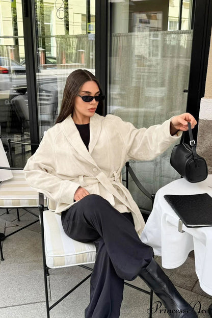 Suede Long Sleeve Jacket Coat
