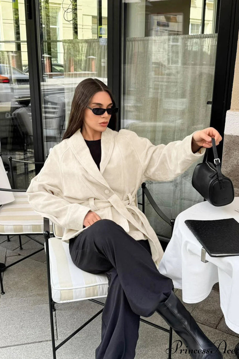 Suede Long Sleeve Jacket Coat