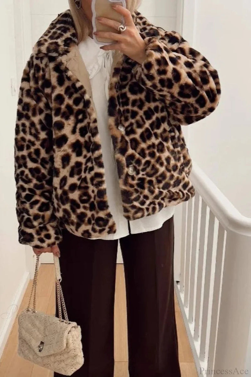 Turn-down Collar Reversible Leopard Cotton Coat