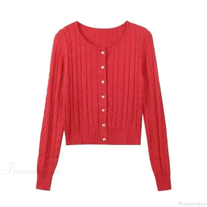 Versatile Slim Fit Red Fashionable Twist Wool Warm Knit Christmas Sweater