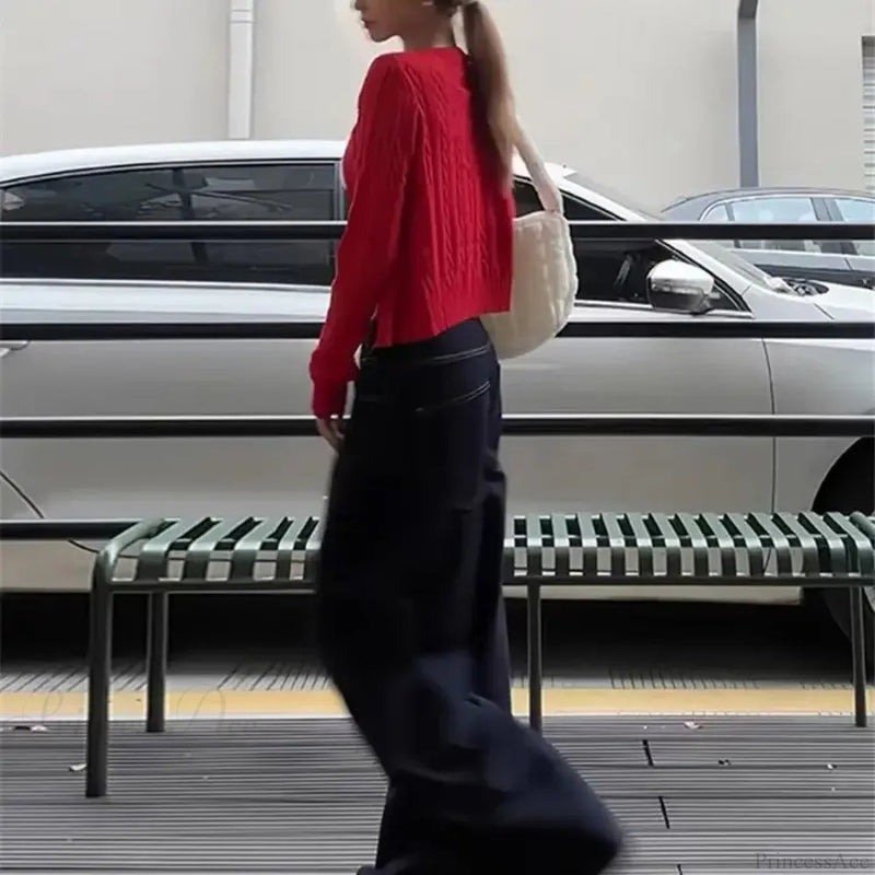 Versatile Slim Fit Red Fashionable Twist Wool Warm Knit Christmas Sweater