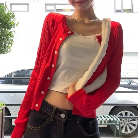 Versatile Slim Fit Red Fashionable Twist Wool Warm Knit Christmas Sweater
