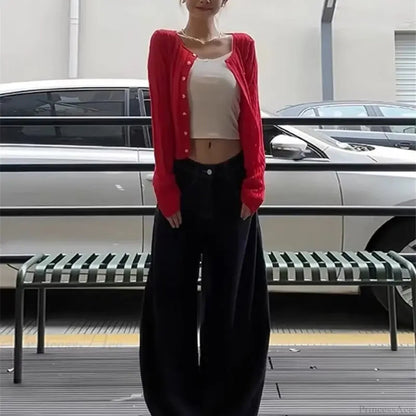 Versatile Slim Fit Red Fashionable Twist Wool Warm Knit Christmas Sweater