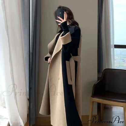 Woolen Patchwork Double-breasted Anti-wrinkle Lapel Winter High Sense Stylish Coat