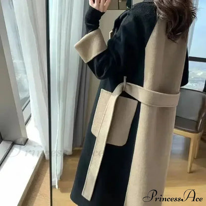 Woolen Patchwork Double-breasted Anti-wrinkle Lapel Winter High Sense Stylish Coat