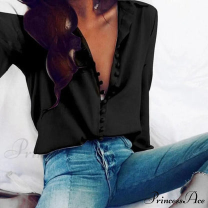 Chiffon Arm Blouse Top in - With Blouse Long Buttons Office Color Spring - White