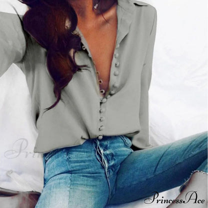 Chiffon Arm Blouse Top in - With Blouse Long Buttons Office Color Spring - White