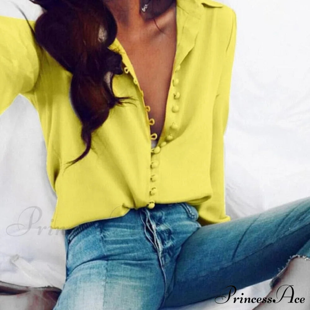 Chiffon Arm Blouse Top in - With Blouse Long Buttons Office Color Spring - White