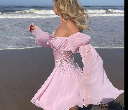 Chiffon Detachable Corset Charming Puff Sleeve Mini Dresses