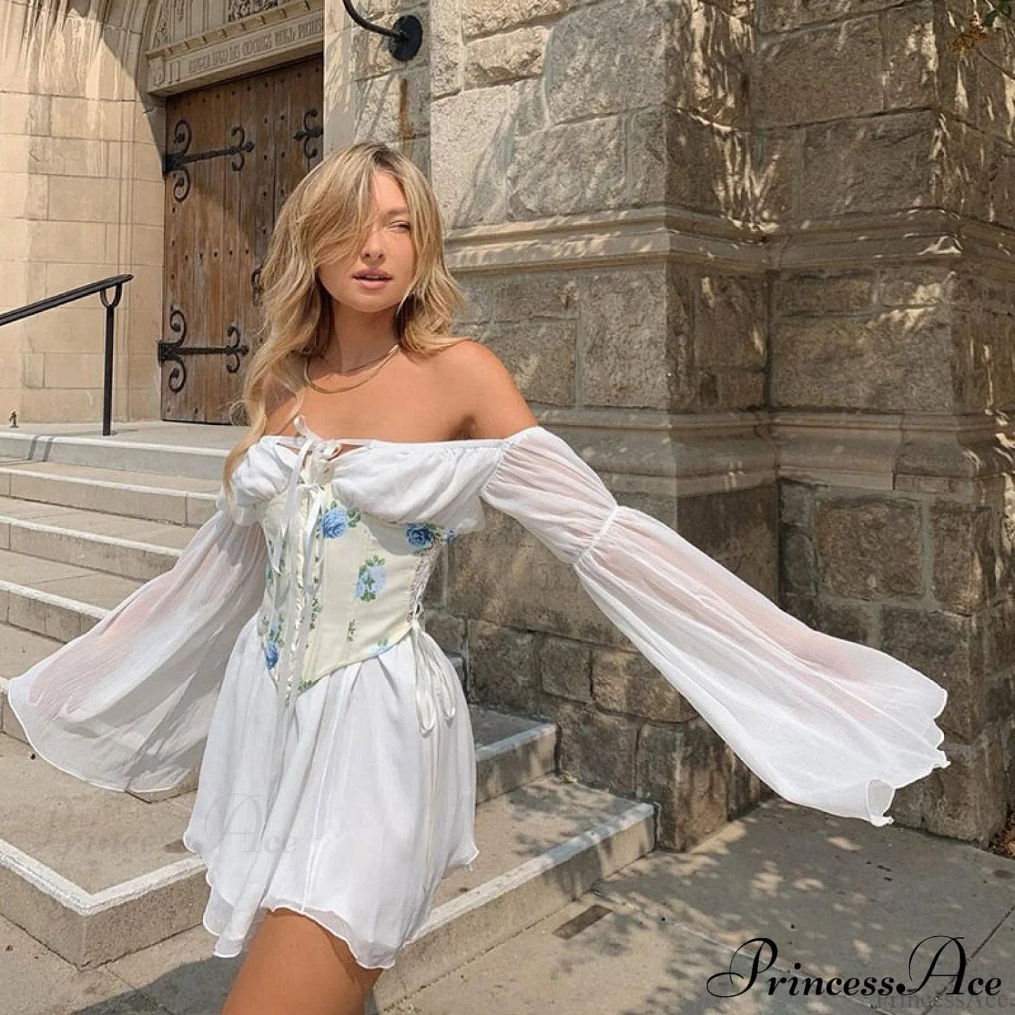Chiffon Detachable Corset Charming Puff Sleeve Mini Dresses
