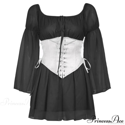 Chiffon Detachable Corset Charming Puff Sleeve Mini Dresses