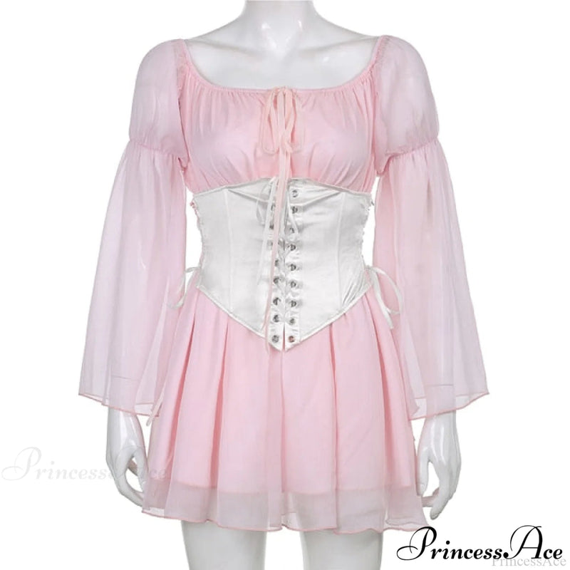 Chiffon Detachable Corset Charming Puff Sleeve Mini Dresses