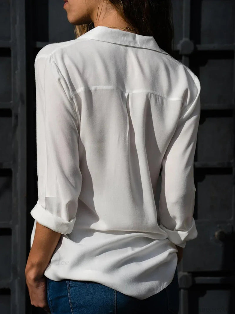 Chiffon Lapel Loose Office Blouse