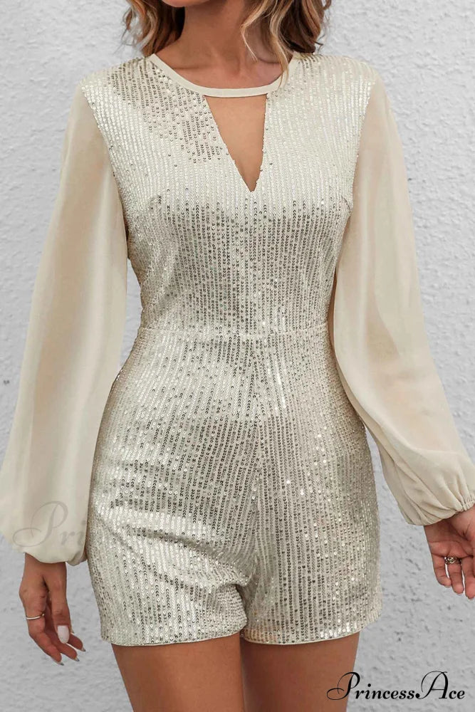 Chiffon Rompers With Slit Sleeves and Sequins