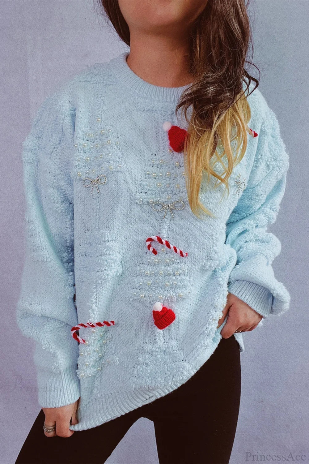 Christmas 3d Tree Pearl Flocked Sweater