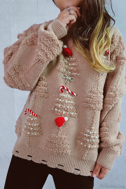 Christmas 3d Tree Pearl Flocked Sweater