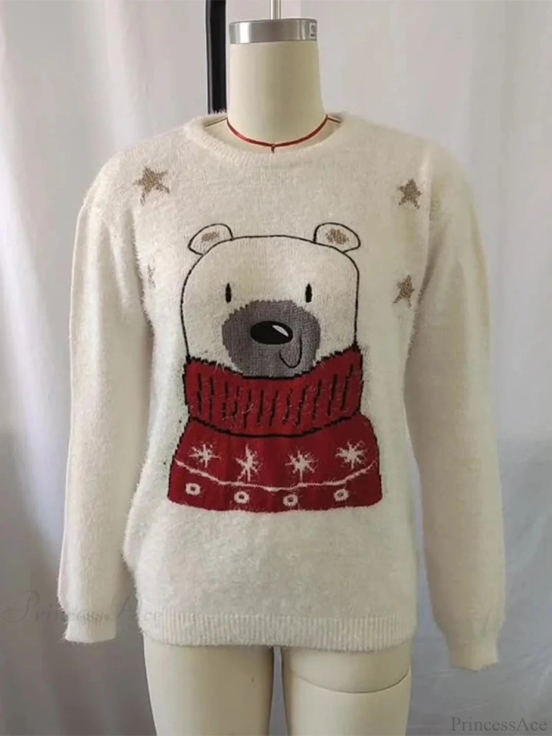 Christmas Cartoon Bear Embroidery Holiday Sweater
