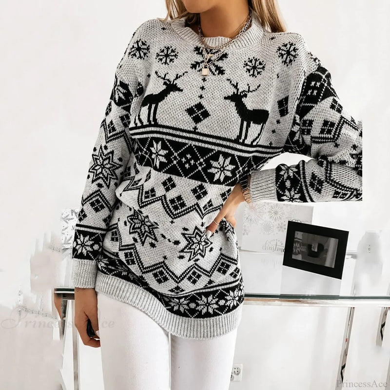Christmas Deer Warm Knitted Long Sleeve Autumn Winter Loose Christmas Sweater
