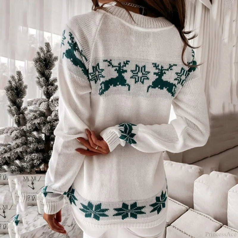 Christmas Deer Warm Knitted Long Sleeve Autumn Winter Loose Christmas Sweater