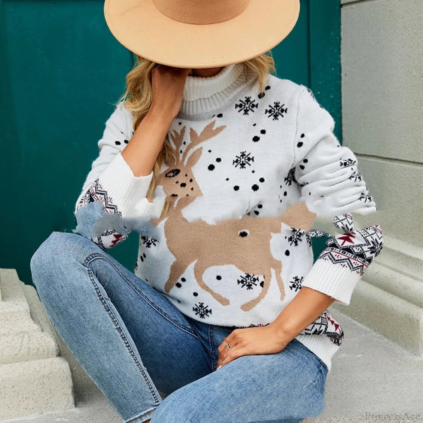 Christmas Deer Warm Knitted Long Sleeve Ugly Blouse Christmas Sweater