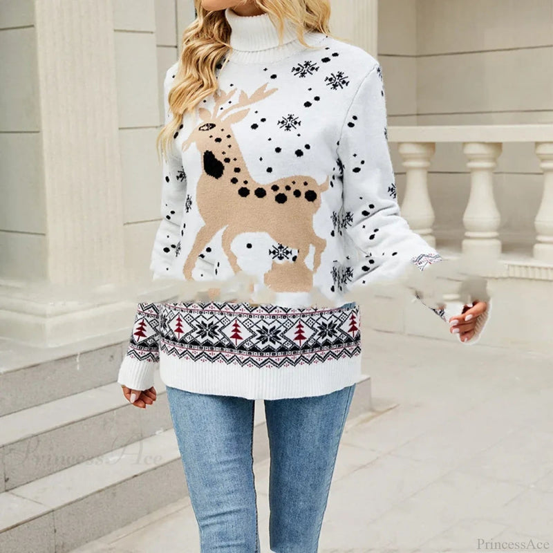 Christmas Deer Warm Knitted Long Sleeve Ugly Blouse Christmas Sweater