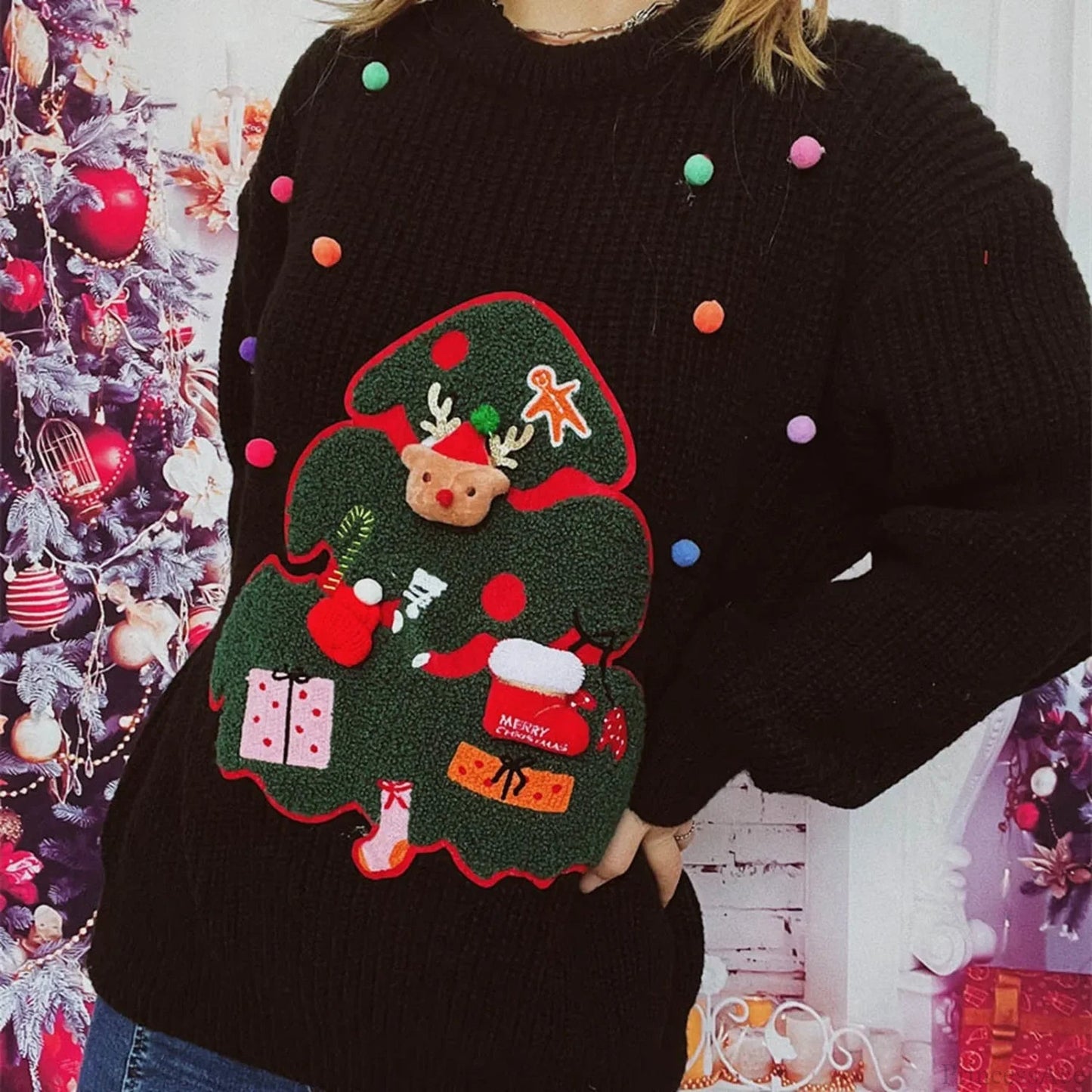 Christmas Handmade Decoration Tree Closet Staples Work Pullover Christmas Sweater