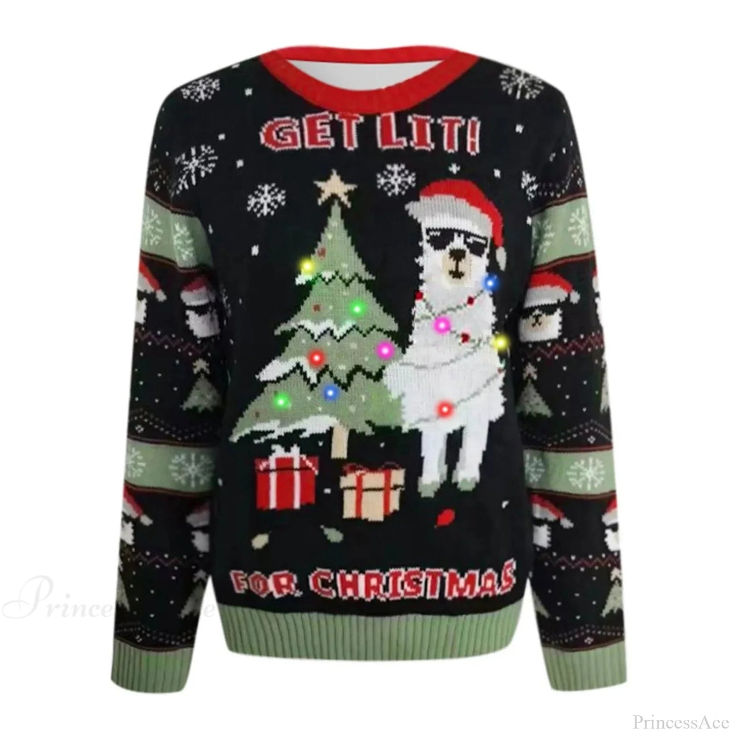 Christmas Jacquard Knitted Pullover With Led Lights - Sweater