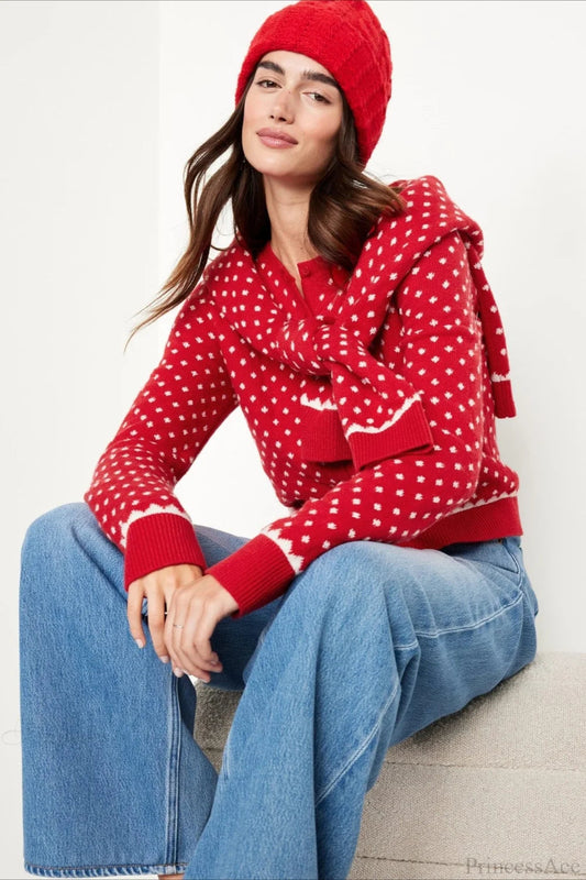 Christmas Red Polka Dots Dots Snowy Long Sleeve Sweater