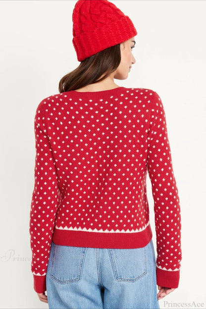 Christmas Red Polka Dots Dots Snowy Long Sleeve Sweater