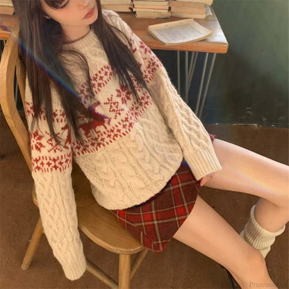 Christmas Round Neck Autumn Winter Lazy Style Loose Knitted Christmas Sweater