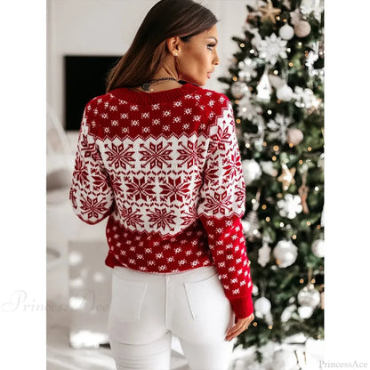 Christmas Snowflake Printed Long Sleeve O Neck Jumper Christmas Sweater