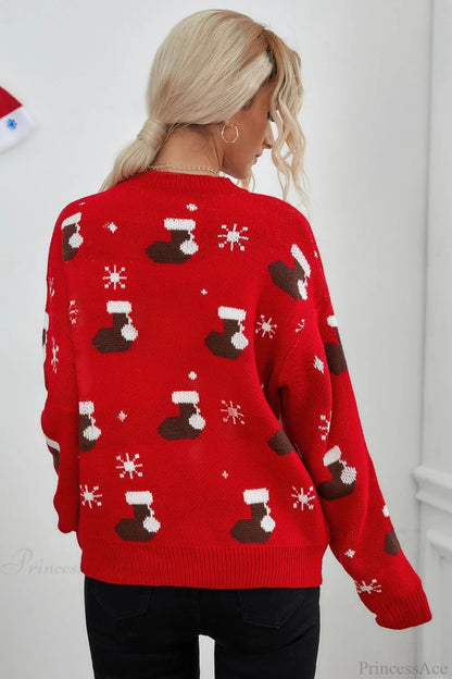 Christmas Sock Snowflake Loose Sweater