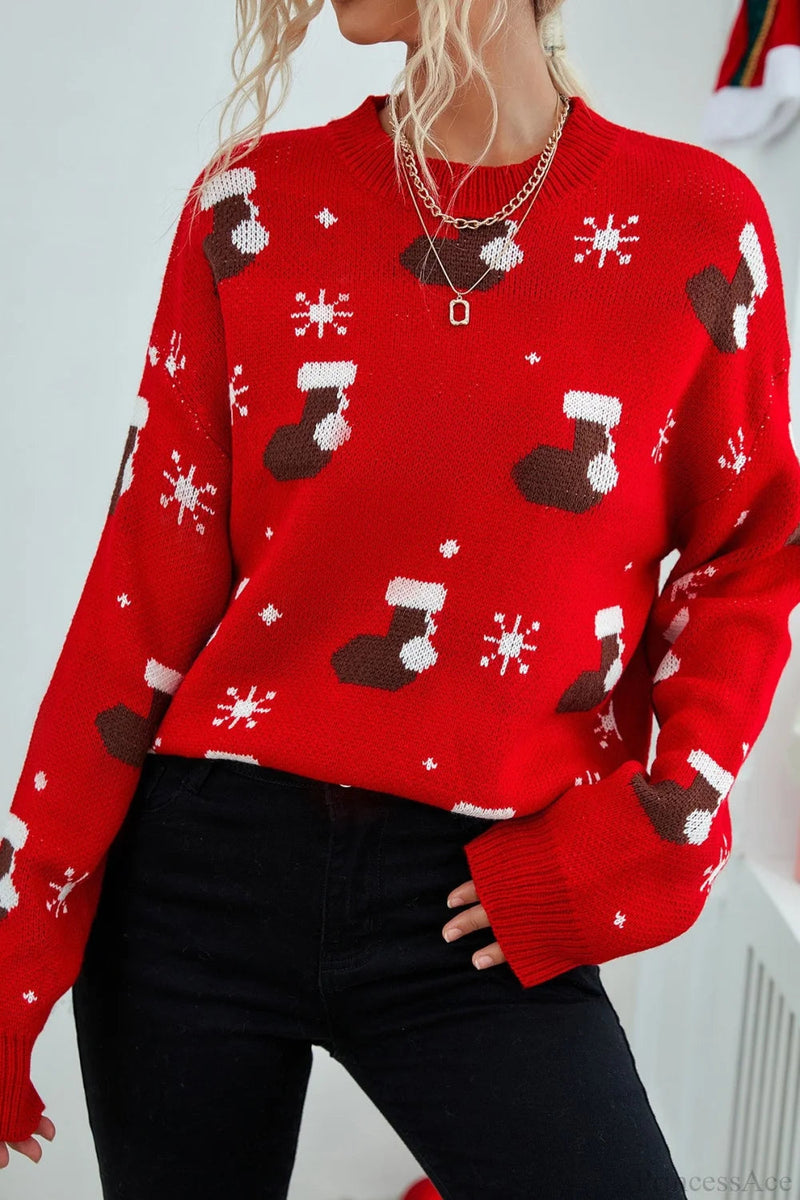Christmas Sock Snowflake Loose Sweater