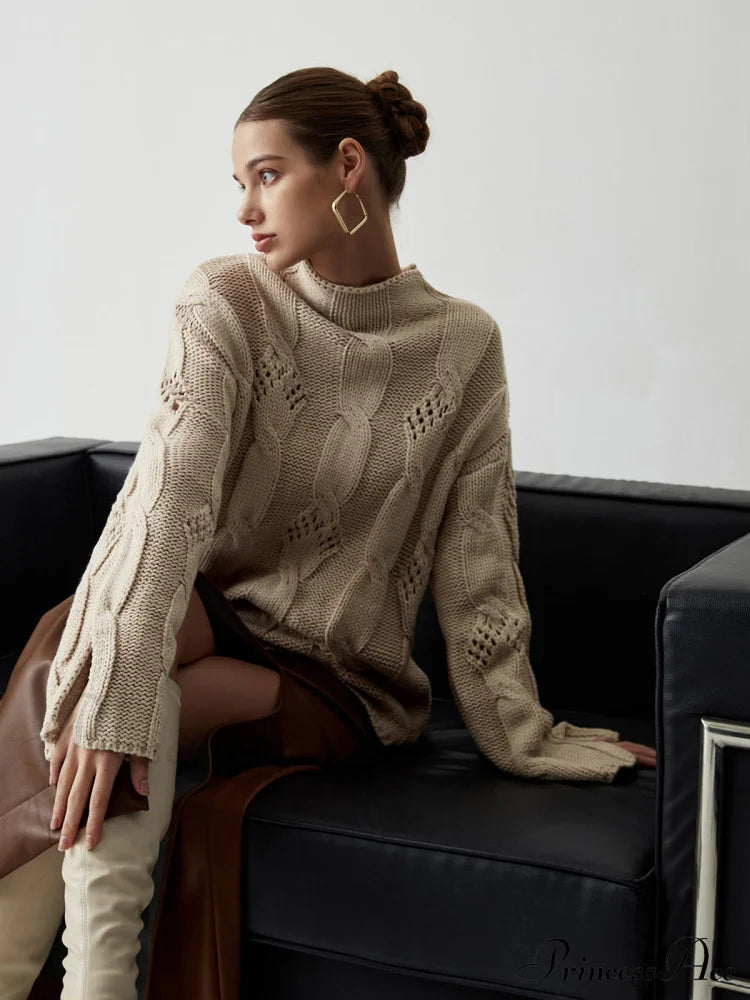 Chunky Cable Knit Mock Neck Sweater