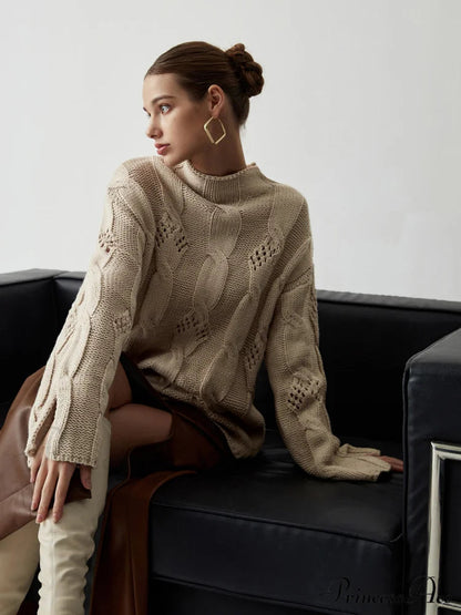 Chunky Cable Knit Mock Neck Sweater