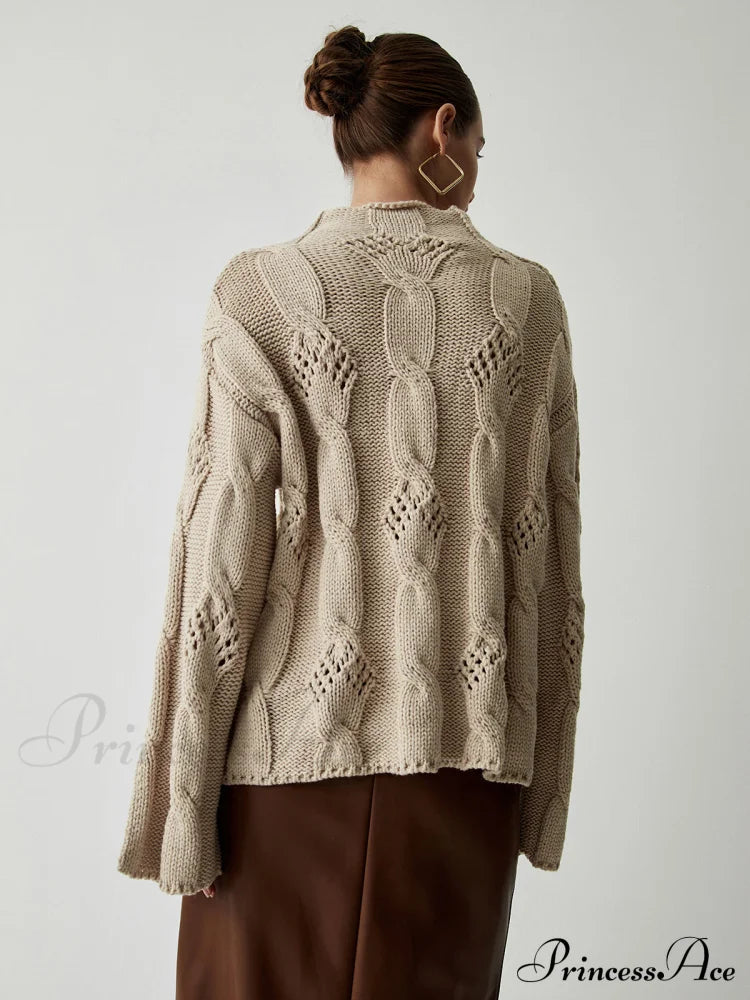 Chunky Cable Knit Mock Neck Sweater