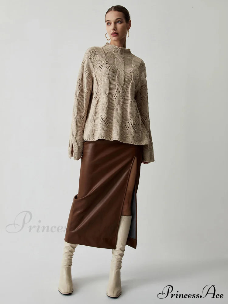Chunky Cable Knit Mock Neck Sweater