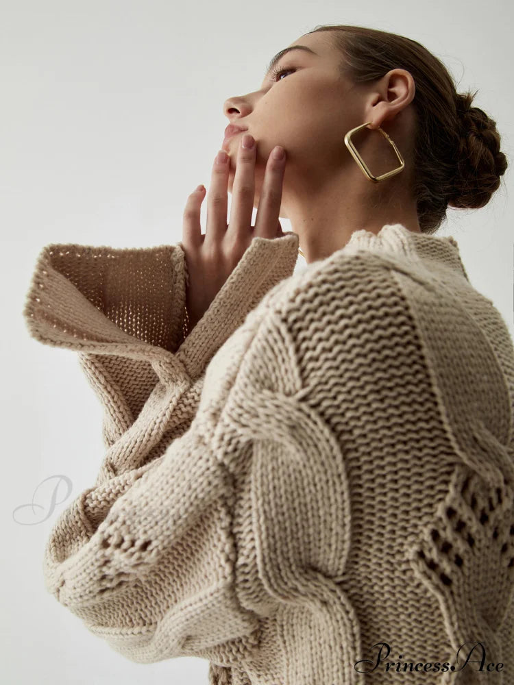 Chunky Cable Knit Mock Neck Sweater