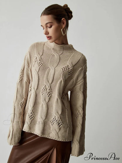 Chunky Cable Knit Mock Neck Sweater