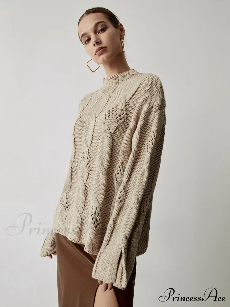 Chunky Cable Knit Mock Neck Sweater