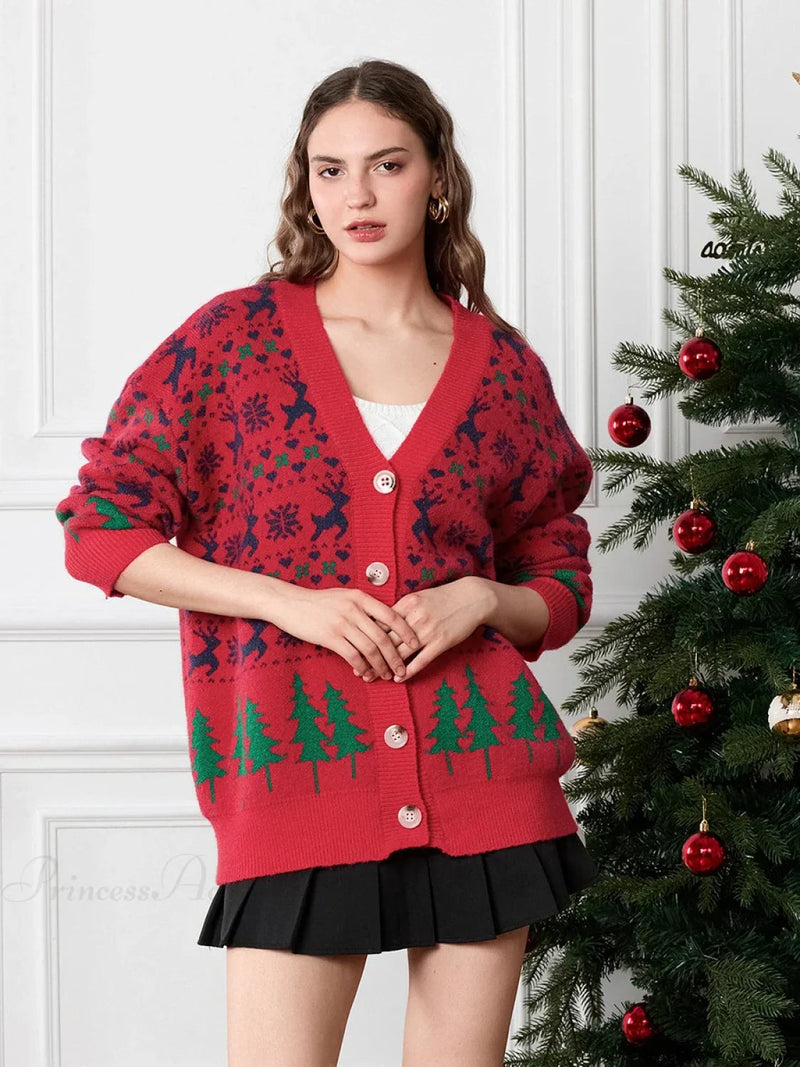 Classic Long Sleeve Button-up Warm Cardigans Christmas Sweater