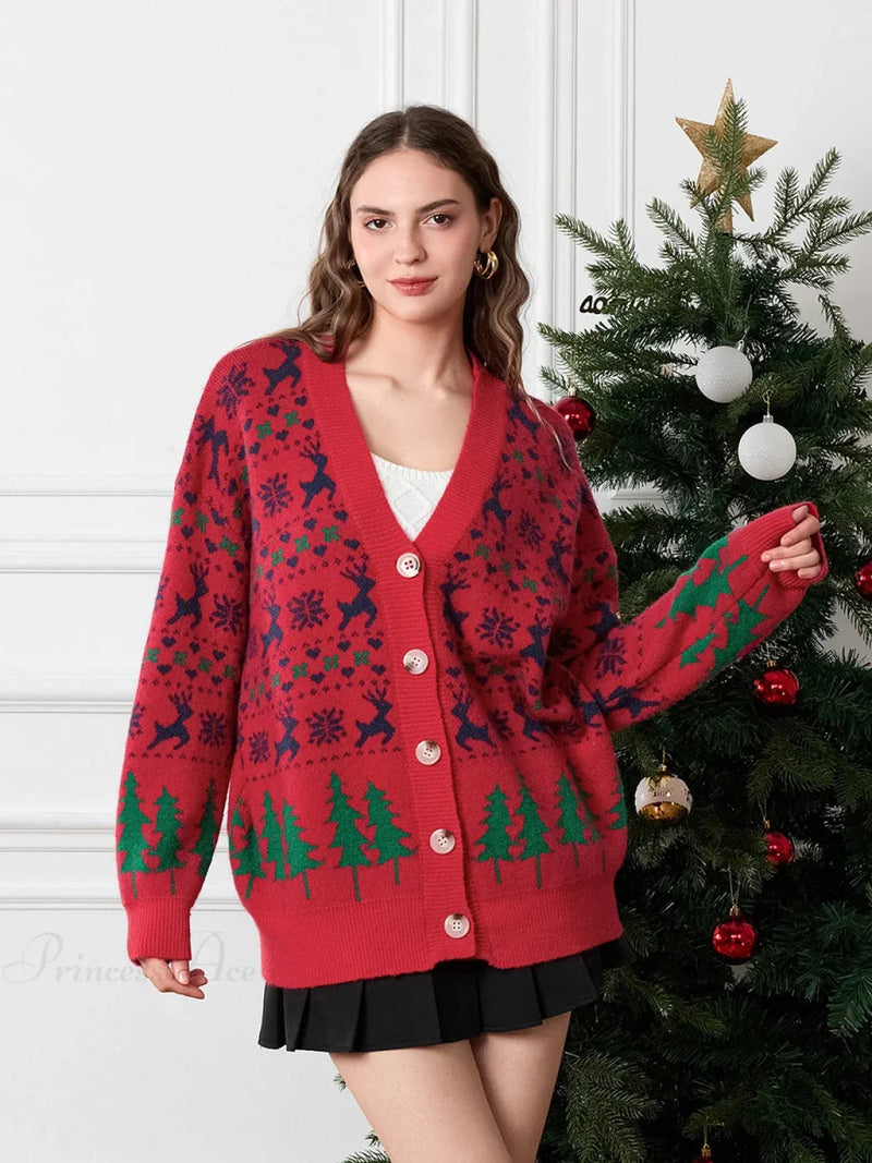 Classic Long Sleeve Button-up Warm Cardigans Christmas Sweater
