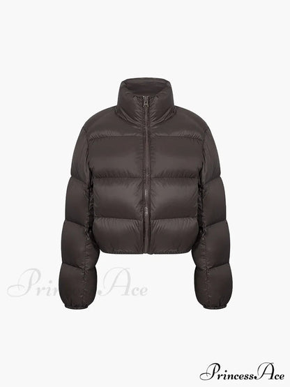 Cocoa Bean Stand Collar Quilted Puffer Coat