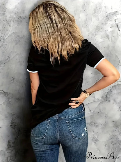 Coffee & Girl Printed - All-season Crew Neck Top With Belt Comfortable Polyester Blend Machine-washable T-shirt